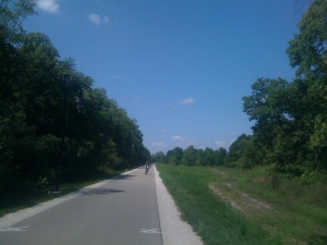 the bike trail (though it looks more like a park to me)